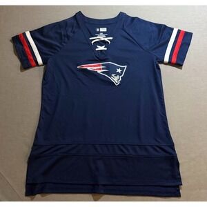 New England Patriots NFL Team Apparel Jersey Womens Large Blue‎ Short Sleeve.